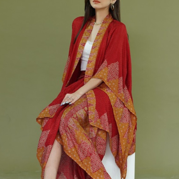 Setelan Outer Rok Lilit Viscose Kombinasi Merah – Batik Trusmi